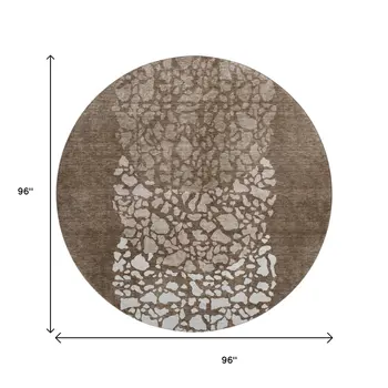 8' Chocolate And Ivory Abstract Washable Round Rug With UV Protection