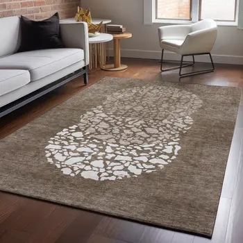 9' X 12' Chocolate And Ivory Abstract Washable Area Rug With UV Protection