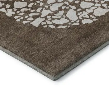 9' X 12' Chocolate And Ivory Abstract Washable Area Rug With UV Protection