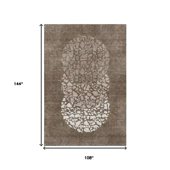 9' X 12' Chocolate And Ivory Abstract Washable Area Rug With UV Protection