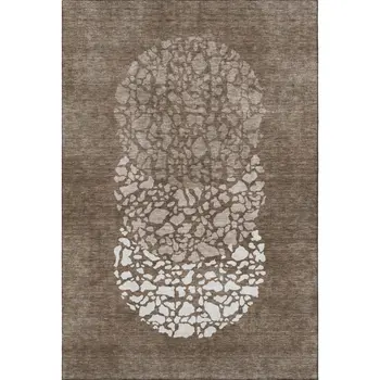 10' X 14' Chocolate And Ivory Abstract Washable Area Rug With UV Protection