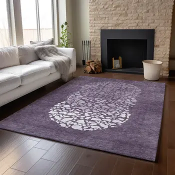 5' X 8' Eggplant And Ivory Abstract Washable Area Rug With UV Protection