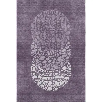 5' X 8' Eggplant And Ivory Abstract Washable Area Rug With UV Protection