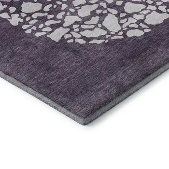 8' Eggplant And Ivory Abstract Washable Round Rug With UV Protection