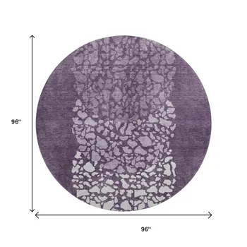 8' Eggplant And Ivory Abstract Washable Round Rug With UV Protection