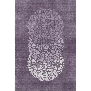 8' X 10' Eggplant And Ivory Abstract Washable Area Rug With UV Protection