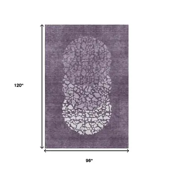 8' X 10' Eggplant And Ivory Abstract Washable Area Rug With UV Protection