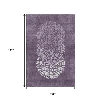 9' X 12' Eggplant And Ivory Abstract Washable Area Rug With UV Protection