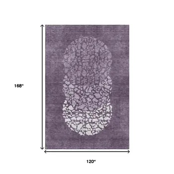 10' X 14' Eggplant And Ivory Abstract Washable Area Rug With UV Protection