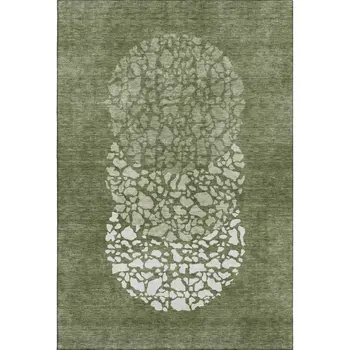 5' X 8' Olive Green And Ivory Abstract Washable Area Rug With UV Protection