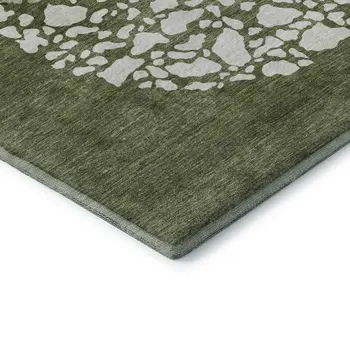 5' X 8' Olive Green And Ivory Abstract Washable Area Rug With UV Protection