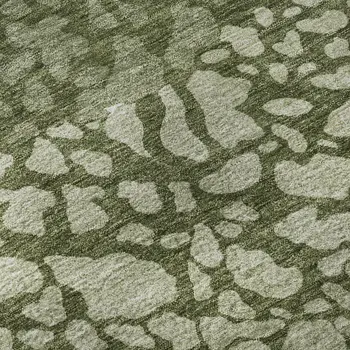 5' X 8' Olive Green And Ivory Abstract Washable Area Rug With UV Protection