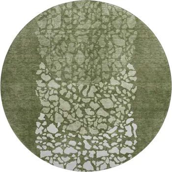 8' Olive Green And Ivory Abstract Washable Round Rug With UV Protection