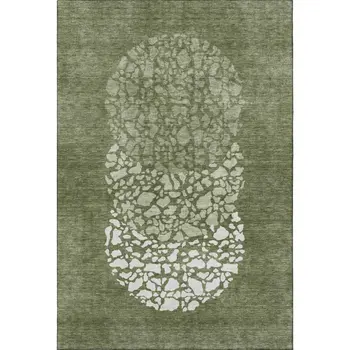 8' X 10' Olive Green And Ivory Abstract Washable Area Rug With UV Protection