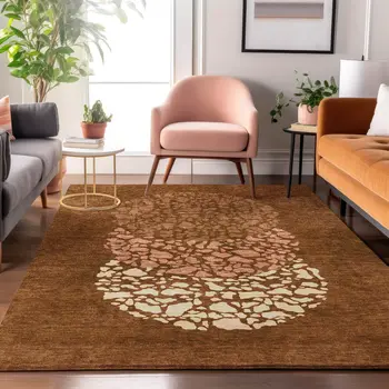 3' X 5' Chili Red And Ivory Abstract Washable Area Rug With UV Protection
