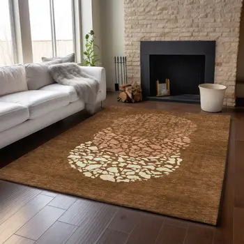 3' X 5' Chili Red And Ivory Abstract Washable Area Rug With UV Protection