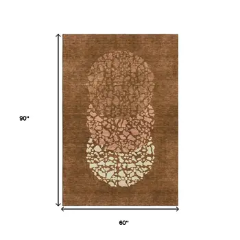 5' X 8' Chili Red And Ivory Abstract Washable Area Rug With UV Protection