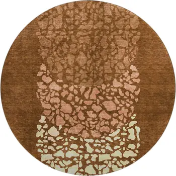 8' Chili Red And Ivory Abstract Washable Round Rug With UV Protection
