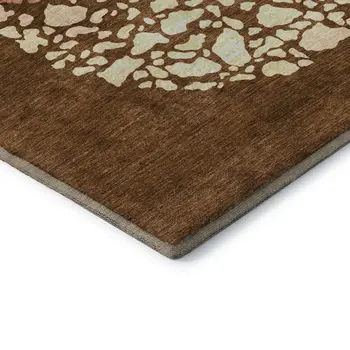 8' Chili Red And Ivory Abstract Washable Round Rug With UV Protection