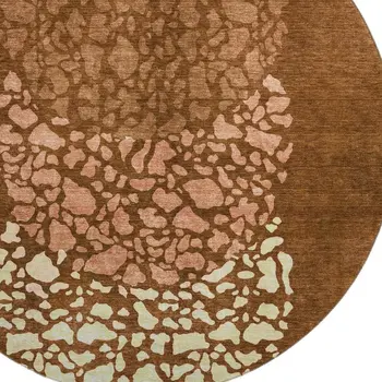 8' Chili Red And Ivory Abstract Washable Round Rug With UV Protection