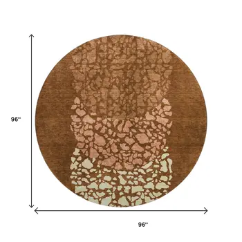 8' Chili Red And Ivory Abstract Washable Round Rug With UV Protection