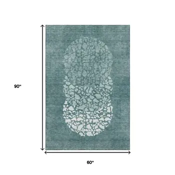 5' X 8' Teal And Ivory Abstract Washable Area Rug With UV Protection