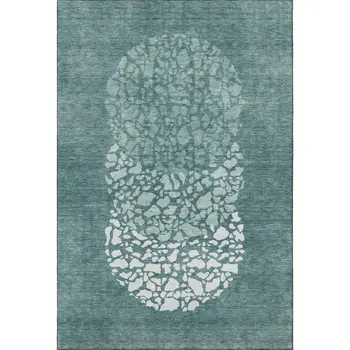 5' X 8' Teal And Ivory Abstract Washable Area Rug With UV Protection