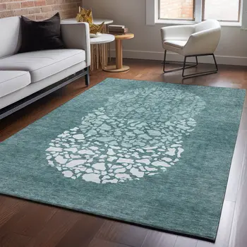 8' X 10' Teal And Ivory Abstract Washable Area Rug With UV Protection