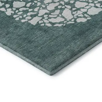 8' X 10' Teal And Ivory Abstract Washable Area Rug With UV Protection