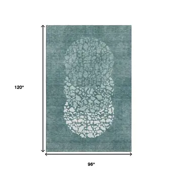 8' X 10' Teal And Ivory Abstract Washable Area Rug With UV Protection