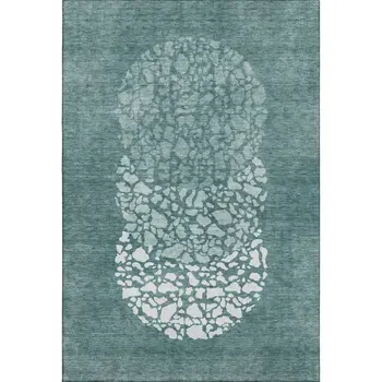 10' X 14' Teal And Ivory Abstract Washable Area Rug With UV Protection