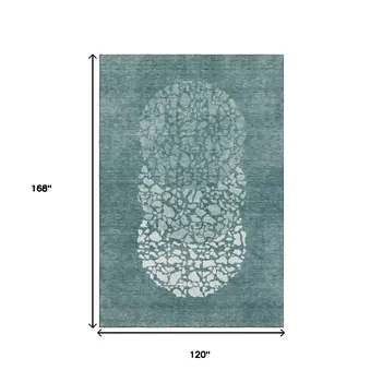 10' X 14' Teal And Ivory Abstract Washable Area Rug With UV Protection