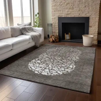 3' X 5' Taupe And Ivory Abstract Washable Area Rug With UV Protection