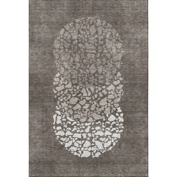 3' X 5' Taupe And Ivory Abstract Washable Area Rug With UV Protection