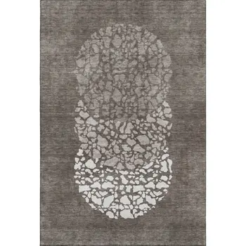 5' X 8' Taupe And Ivory Abstract Washable Area Rug With UV Protection