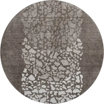 8' Taupe And Ivory Abstract Washable Round Rug With UV Protection