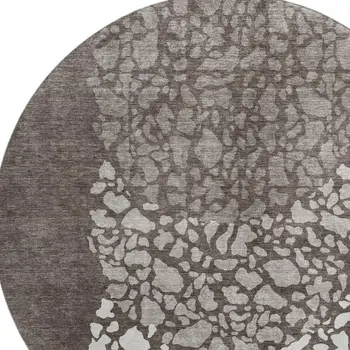 8' Taupe And Ivory Abstract Washable Round Rug With UV Protection