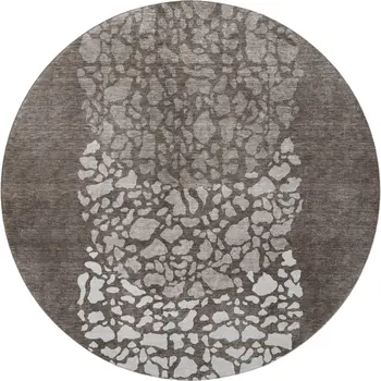 8' Taupe And Ivory Abstract Washable Round Rug With UV Protection