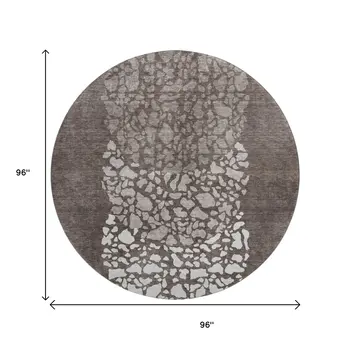 8' Taupe And Ivory Abstract Washable Round Rug With UV Protection