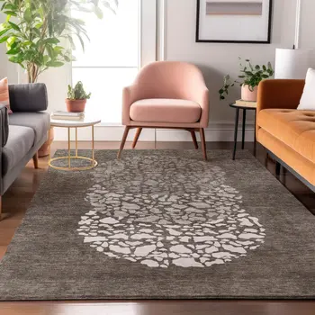 9' X 12' Taupe And Ivory Abstract Washable Area Rug With UV Protection