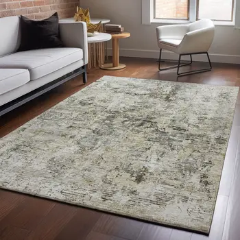 5' X 8' Taupe Beige And Gray Abstract Washable Area Rug With UV Protection