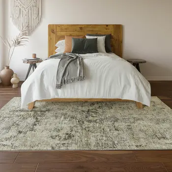 5' X 8' Taupe Beige And Gray Abstract Washable Area Rug With UV Protection