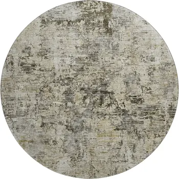 8' Taupe Beige And Gray Abstract Washable Round Rug With UV Protection