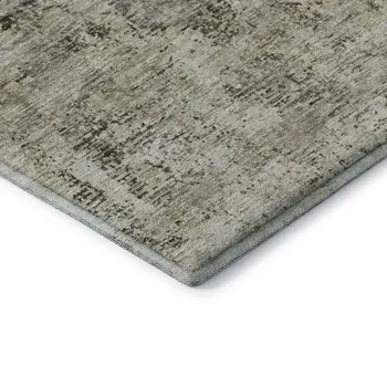 8' Taupe Beige And Gray Abstract Washable Round Rug With UV Protection