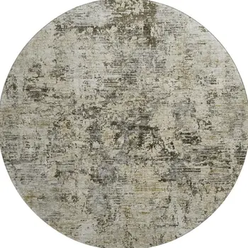 8' Taupe Beige And Gray Abstract Washable Round Rug With UV Protection
