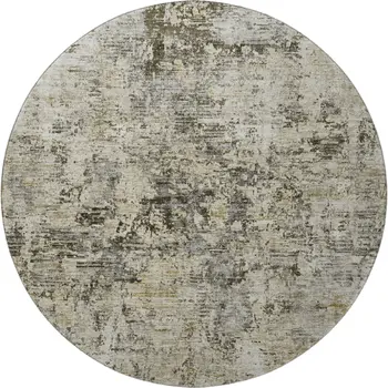 8' Taupe Beige And Gray Abstract Washable Round Rug With UV Protection
