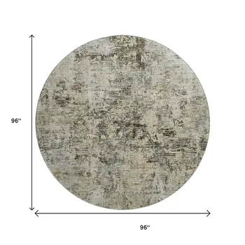 8' Taupe Beige And Gray Abstract Washable Round Rug With UV Protection