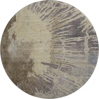 8' Brown Beige And Gray Abstract Washable Round Rug With UV Protection
