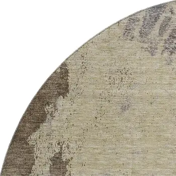 8' Brown Beige And Gray Abstract Washable Round Rug With UV Protection
