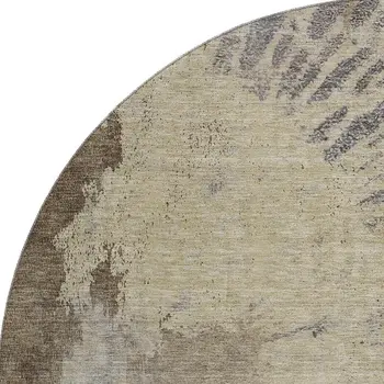 8' Brown Beige And Gray Abstract Washable Round Rug With UV Protection
